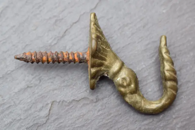 Old Reclaimed Vintage Curtain Tie Back Hook Brass Screw In 2.5 inches original
