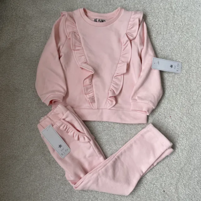 F&F pink frill girls sweatshirt & jogger set. BNWT £14. AGE 3-4