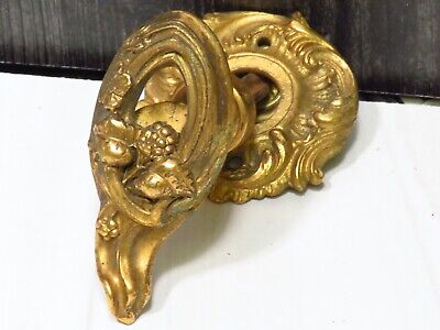 Single French Solid Gilt Cast Brass  Antique Door Knob Open Floral Matching Rose