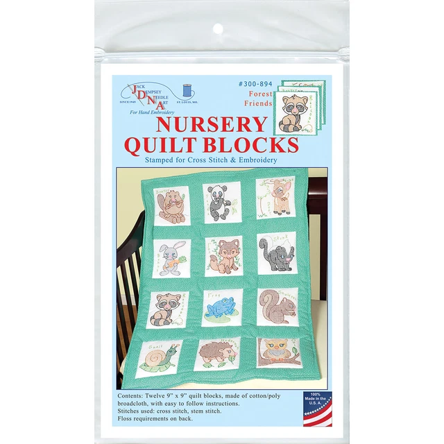 Jack Dempsey gestempelt weiß Kinderzimmer Quilt Blöcke 9""x9"" 12/Stück-Forest Friends - 300