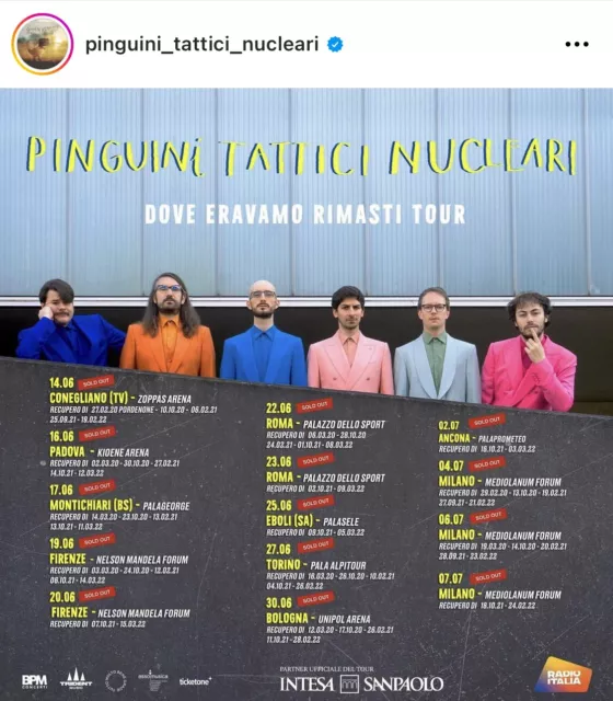 Biglietti concerto Pinguini Tattici Nucleari 23/06 Roma, Palazzo dello sport