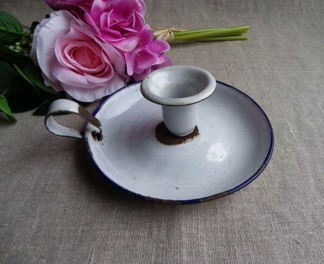 BOUGEOIR TÔLE ÉMAILLÉ Fleurie Ancien Rat De Cave Old Enamel Déco Cuisine EUR 23,00 - FR