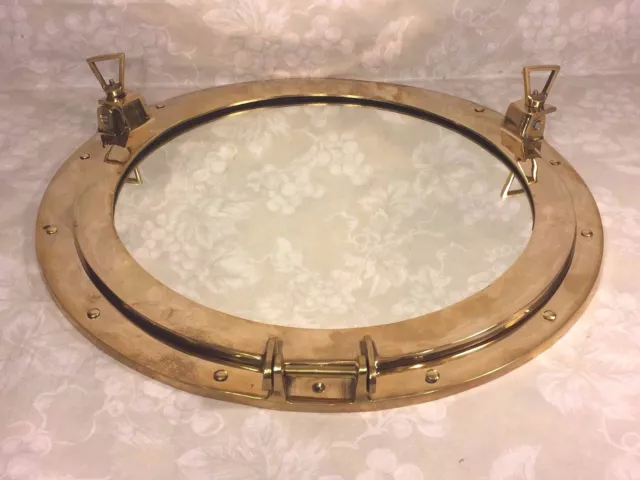 Vintage Porthole Mirror Metal Frame w/ Gold Colored Lacquer