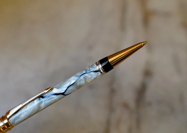 Stylo Bille/roller PARKER Duofold - Résine Perle Avec Lignes Noires & Plaqué Or 18 Carats - Modèle Prestige - Occasion