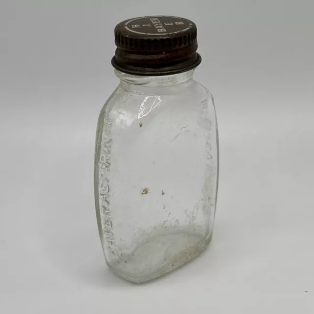 Vintage Bayer Asprin Bottle Glass Old Medicine Bottle With Cap