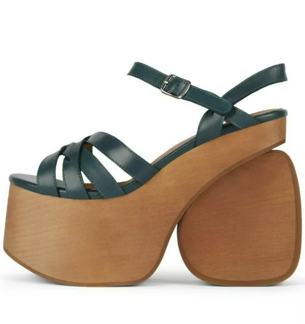 Jeffrey Campbell Leather Sandal with Chunky Wood Platform Size US 8