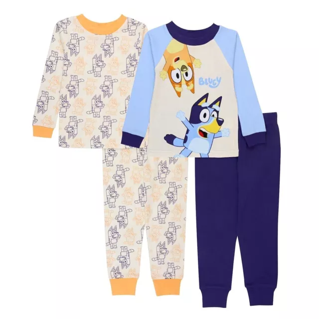4 PC BLUEY Pajamas Set Toddler Boy Girl Shirt Pants 2T 3T 4T 5T Cotton ...