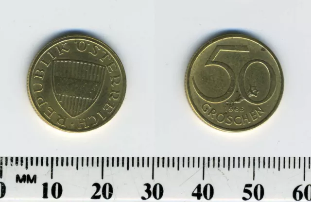 Austria 1965 - 50 Groschen Aluminum-Bronze Coin - Austrian Shield - #1 4