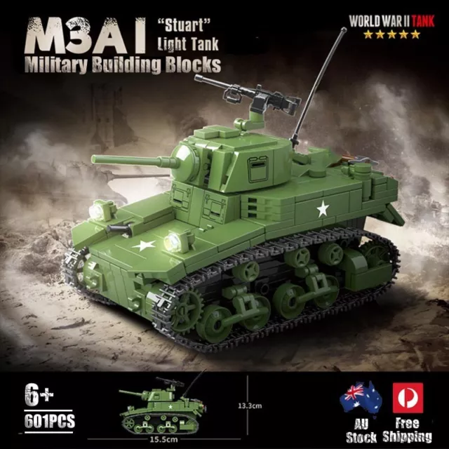 601PCS Stuart Tank Military Building Blocks WW2 Series MOC Set Brick Model Toys