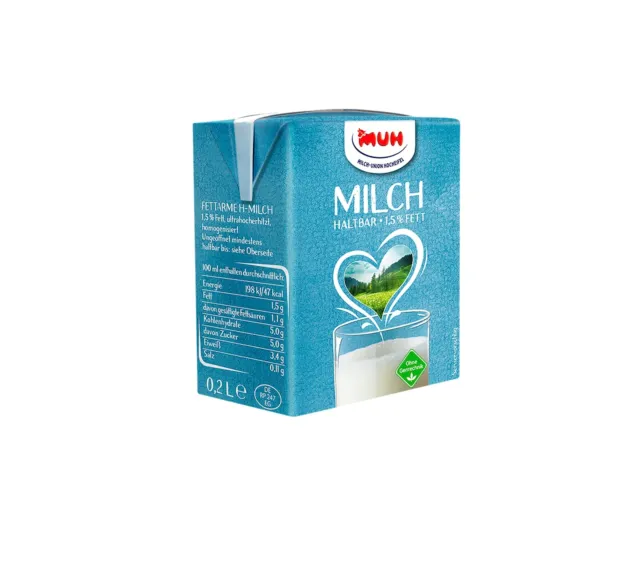 MUH H-latte 1,5% latte durevole cannuccia ultra riscaldata 25 x 200 ml NUOVO MHD 1/24