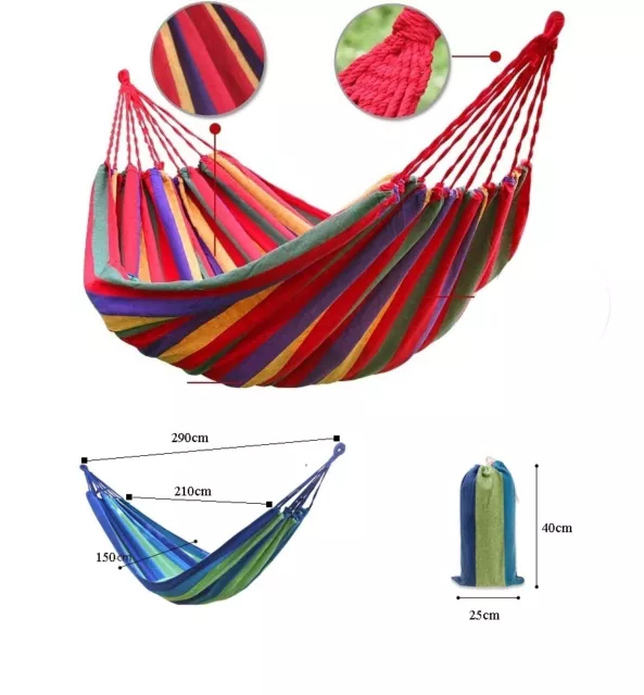 Hamaca 210x150cm 250kg Jardín Exterior Verano Viaje Tumbona Colgante Gran OFERTA