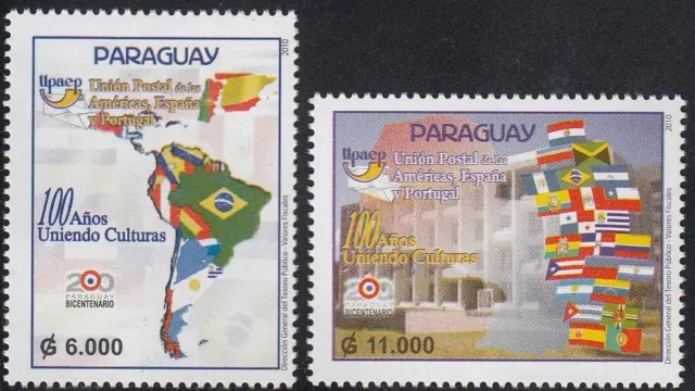 Upaep Paraguay 3053/54 2011 Union Postal Americas 100 Jahre Uniendo Kulturen M