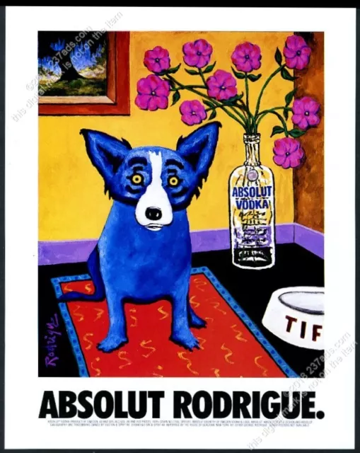 1994 Absolut Rodrigue blue dog George Rodrigue vodka bottle art vintage print ad