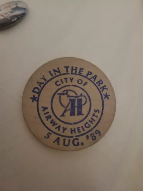 1989 Airway Heights, Washington Wooden Nickel Token- Day In The Park Wooden Coin