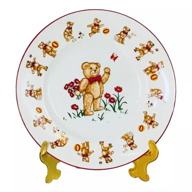 Mason’s England TEDDY BEARS Ironstone Floral Red Trim 7” Child Plate NEW