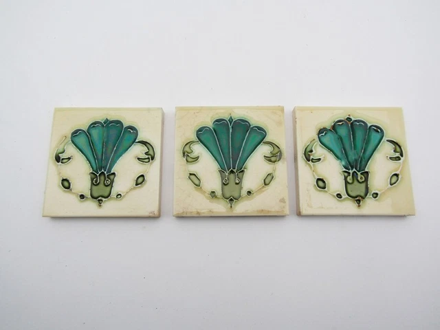 LOT 3 x ANTIQUE ART NOUVEAU TILE by Minton Hollins England Vintage Majolica #2