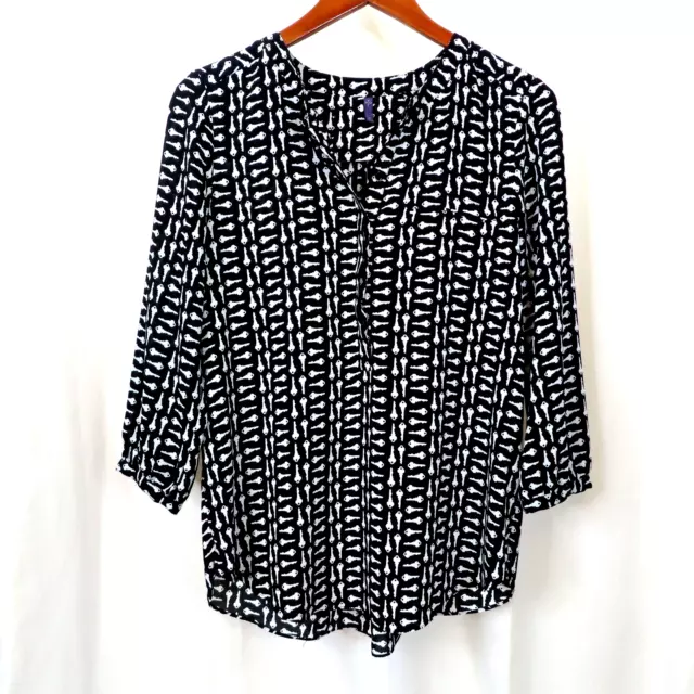 NYDJ Womens Career Stitch Fix Casual Key Print Shirt Top Blouse Sz S Small