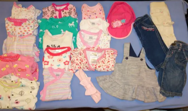 Infant Baby Girl, 20 pieces spring lot 0-3 months, Carters Absorba Gerber Disney