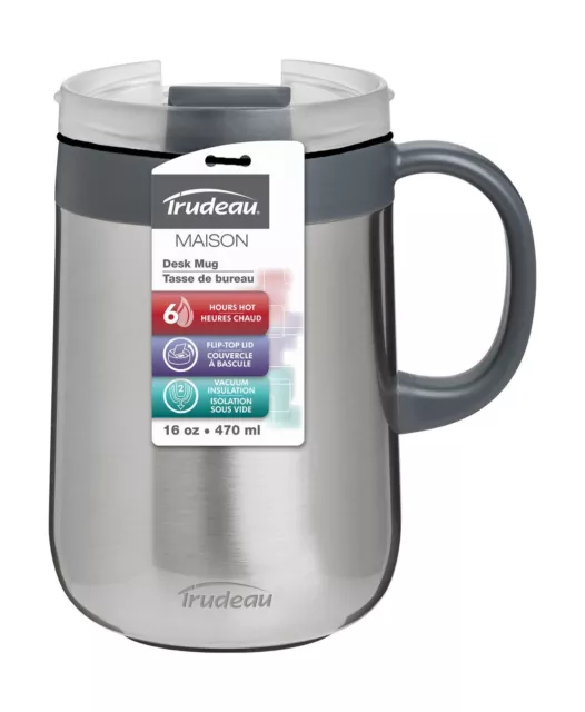 Trudeau 16-Ounce Stainless Steel Vacuum Desk Mug, Silver