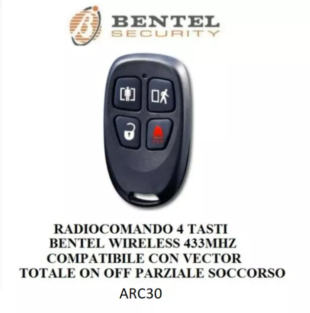 Bentel ARC30 radiocomando wireless 433mhz 4 tasti parziale sostituisce ARC20
