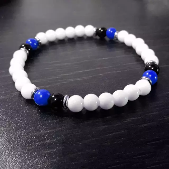 Bracciale Inter Atalanta calcio Nero Blu Acciaio argento Perle Bianco Uomo Donna