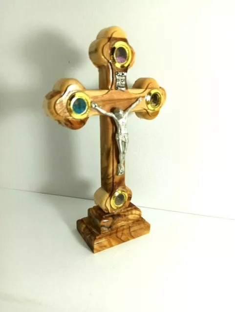 Holy Land Olive Wood Cross Stand with Incense Gift Soil Crucifix Jesus Jerusalem