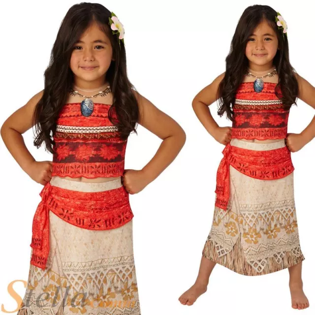 Girls Deluxe Moana Costume Disney Hawaiian Princess Fancy Dress Outfit