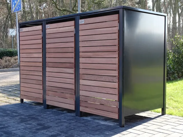 3 Mülltonnenboxen  für 120 Liter-Mülltonnen in Edeldesign Anthrazit / Edelholz