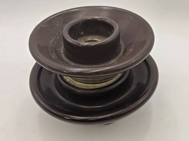 Vintage Large Brown Ceramic Power Line insulator 2-Tier 5.5"H Industrial Decor