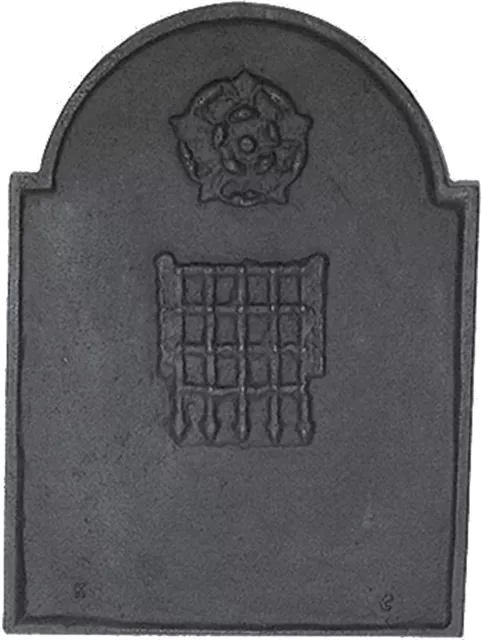 Rose & Porticullis Cast Iron Fire Back 15.5'' wide - Cast Iron