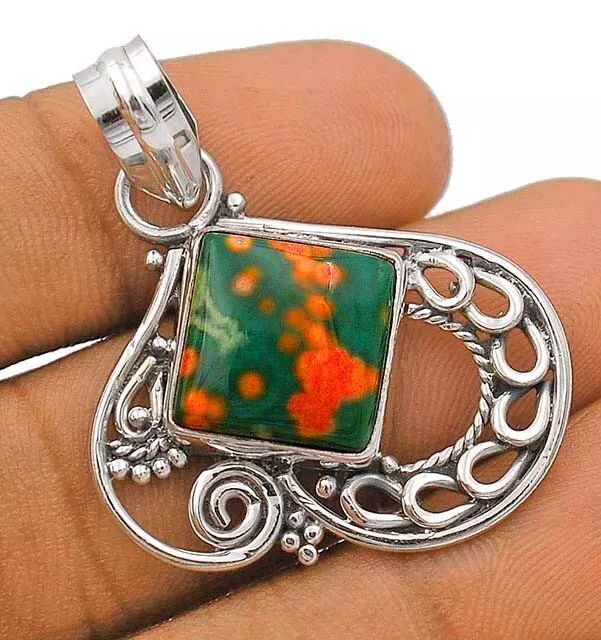 Natural Unakite 925 Solid Sterling Silver Filigree Pendant, JH8-4