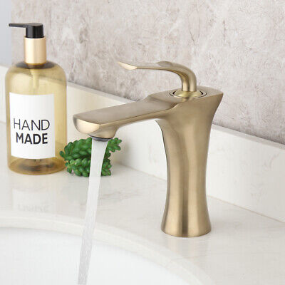 Bathroom Brushed Gold Waterfall Mixer Taps Basin Sink Faucet Single Hole/Lever