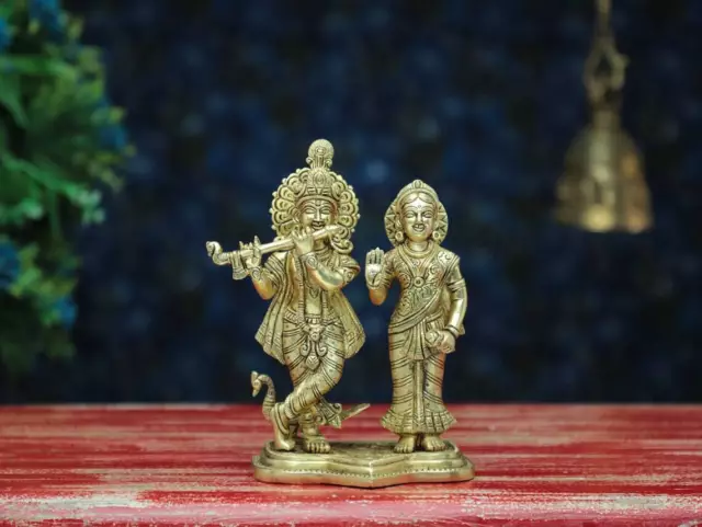 Radha Krishna Statue Handmade Brass Home Temple Pooja Lord Figurine Hindu God