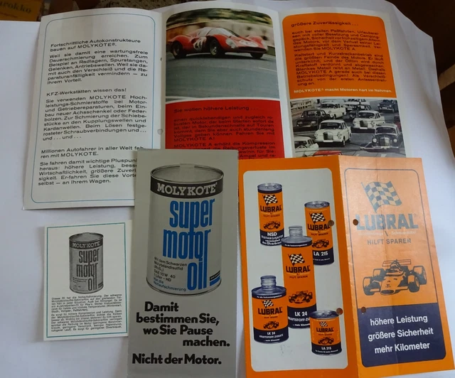 ORIGINAL uralt Motoröl werbung Lubral Molykote Flyer Postkarte Prospekt Tankwart