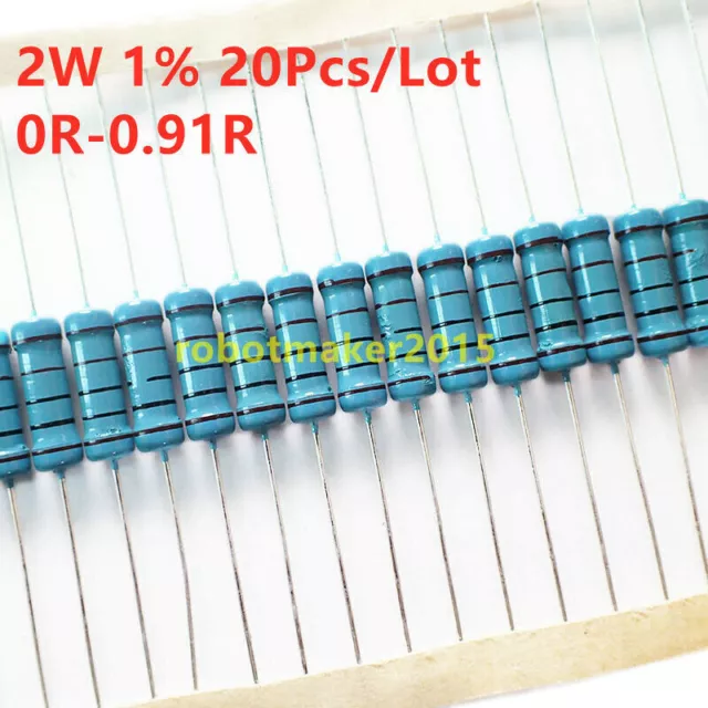 20Pcs 2W 2 Watt Metal Film Resistor ±1% 0.1 -0.91 Ω Ohm 0.1R- 0.91R 0.22R 0.47R