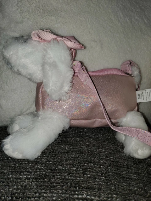 Purse Little girl's white, puppy dog shimmer handbag zipper pocketbook pouch