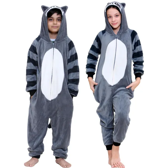 Kids Fleece A2Z Onesie One Piece Jumpsuit Raccoon Pyjamas Gift For Boys Girls