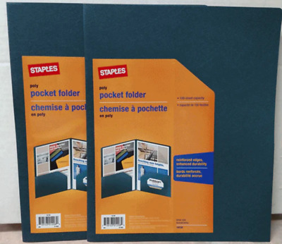 2 pk Staples Poly 2-Pocket Folders,100 Sheet Capacity, Green ( 10730 ) NIP
