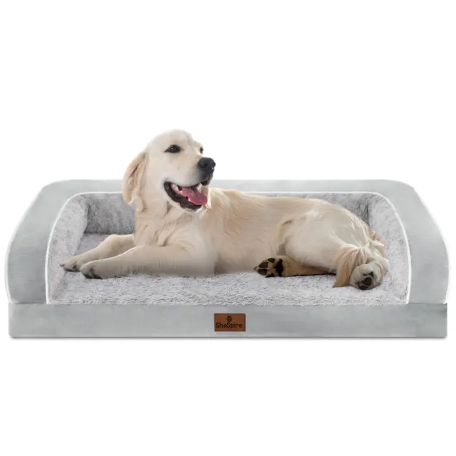 SheSpire Gray-White Orthopedic X-Large Dog Bed Memory Foam Bolster Pet Mattress