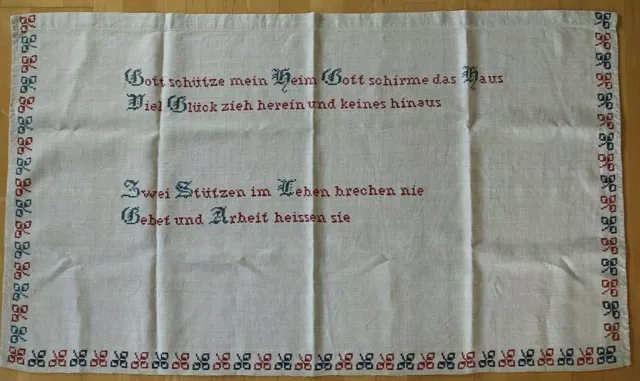 Wandbehang,-schoner, Spruch-,Sticktuch, Leinen + Kreuzstich, Haussegen, um 1900