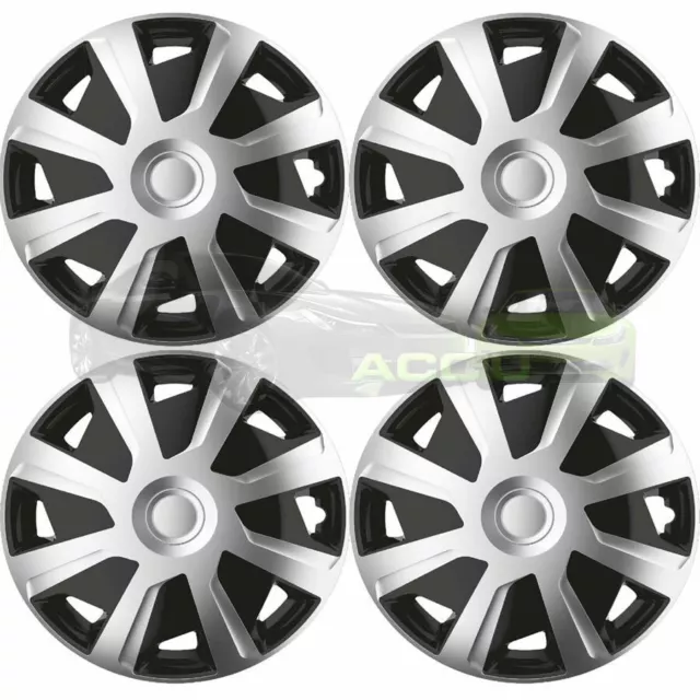 16" Silver Black Van Motorhome Deep Dish Wheel Trims Hub Caps Covers Set Sim157+ 11