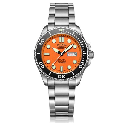 ROTARY SUPER 7 Tauchen Automatisch Orange Ziffernblatt Silber 