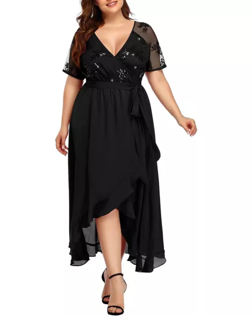 Pinup Fashion Plus Size Maxi Dresses Slit High Low Sequin Mesh Wedding