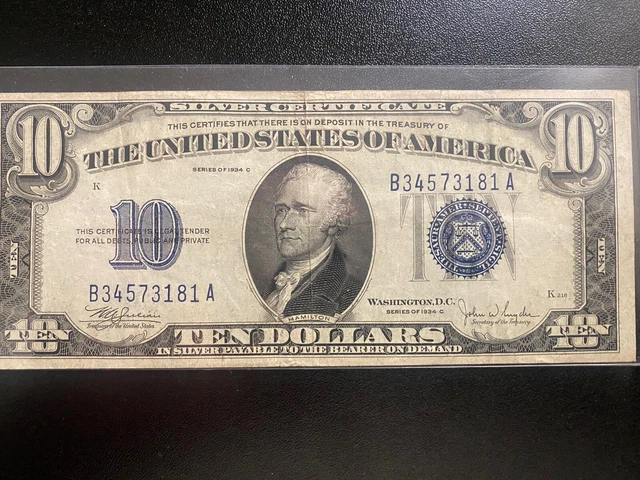 1934 - $10 Ten Dollars Silver Certificate Blue Seal Note