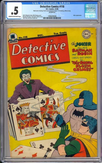 Detective Comics #118 INCOMPLETE Golden Age Joker Cover Batman DC 1946 CGC .5