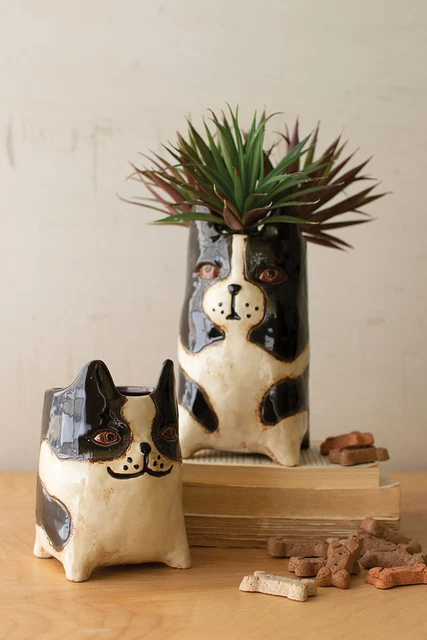 Dog Planter Pot Ceramic Succulent Puppy Set of 2