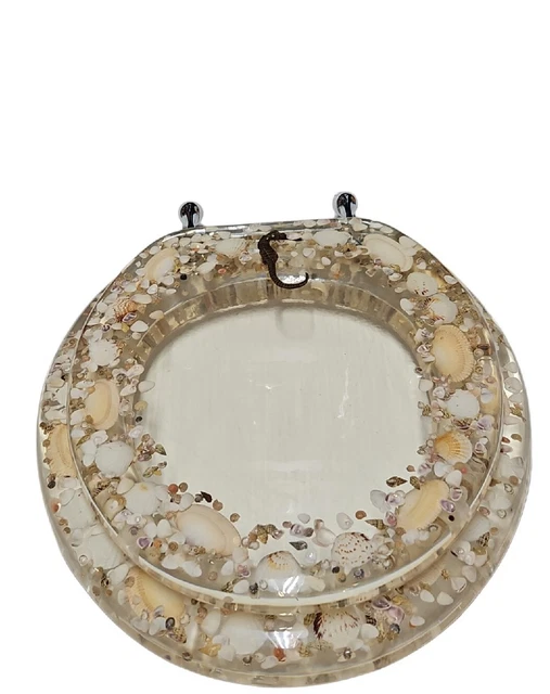 LUCITE VINTAGE TOILET Seat Sea Shells Seahorse Beach Clear Resin