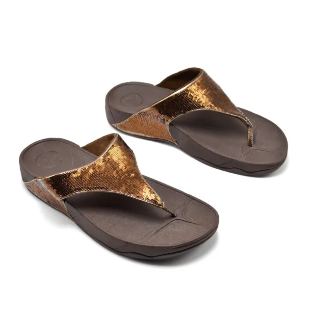 FITFLOP Electra Womens Sz 10 Brown Sequin Thong Casual Comfort Fashion Sandals