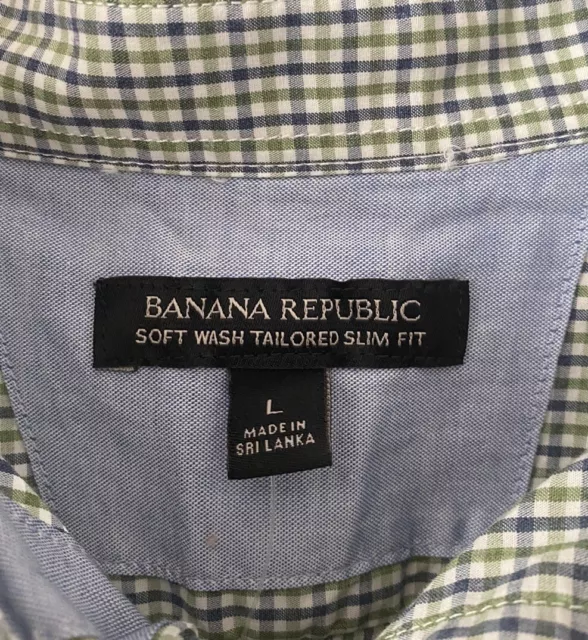 Banana Republic Shirt Mens Soft Wash Tailored Slim Fit Plaid Button Up Shirt 2