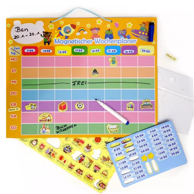 Lern-Spiel magnetischer Wochenplaner für Kinder I Tafel mit Magneten zum aufhäng